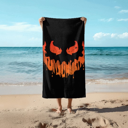 Cool Pumpkin Head Face Creepy Halloween Pumpkin Beach Towels