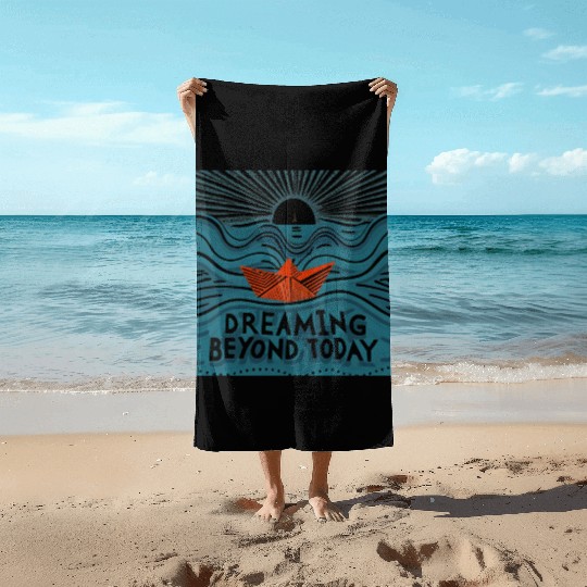 Dreaming Beyond Today Beach Towels - Red Paper Boat Journey