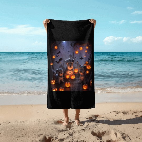 Schnauzer Hallooween Spooktacular Beach Towels