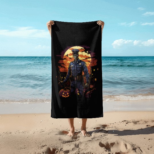 Creepy Zombie Cop Undead Police Halloween Officer Beach Towels