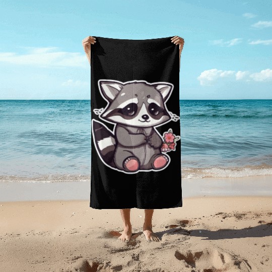 Raccoon cute Sweet Raccoon Beach Towels