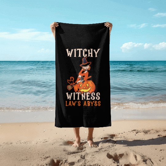 Witchy Witness Law's Abyss Scary Lawyer Halloween Beach Towels
