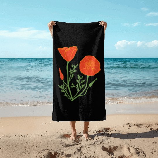 California Poppies on Clear Background Beach Towels
