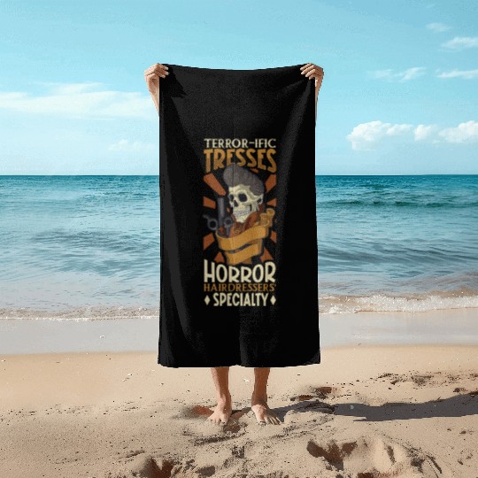 Horror Barber Spooky Hairdresser Hairstylist Hair Beach Towels