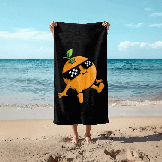 Cool Relaxing Orange Fruit Pixel Sunglasses Face Beach Towels