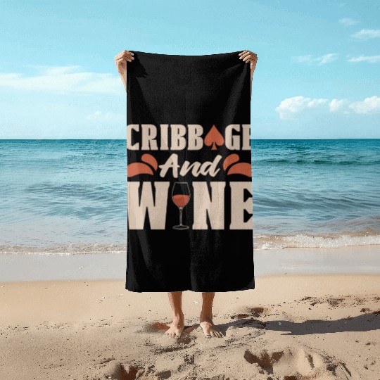 Cribbage And Wine Loves Board Game Card Game Crib Beach Towels