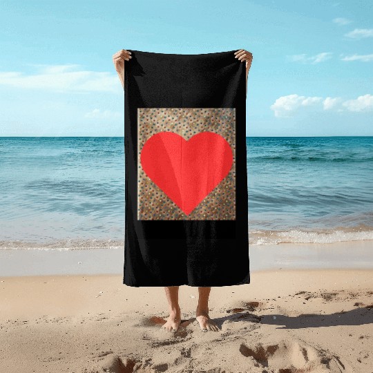 Romantic Red Love Heart on Brown Dotted Background Beach Towels