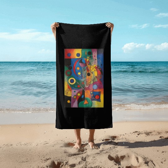 Vibrant Geometric Shapes Painting Beach Towels