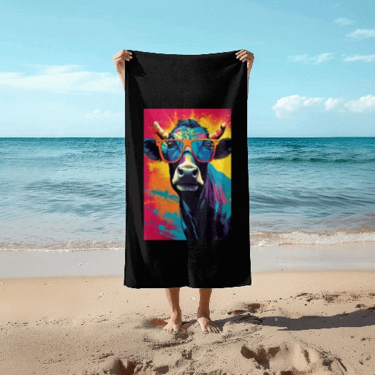 Cow Colorful Farmer Beach Towels