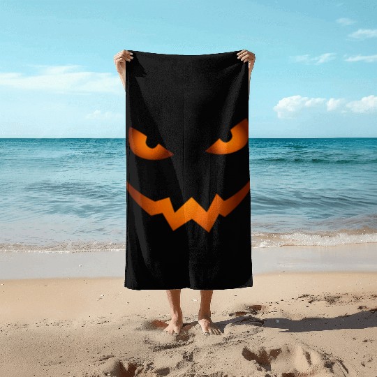 Scary Jack O Lantern Pumpkin Face Halloween Beach Towels