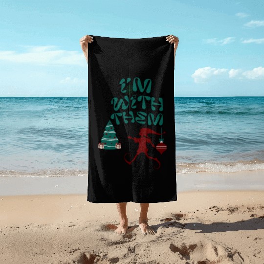 "Im with them" Christmas Elf design Beach Towels