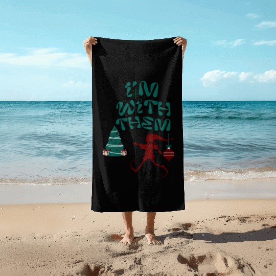 "Im with them" Christmas Elf design Beach Towels