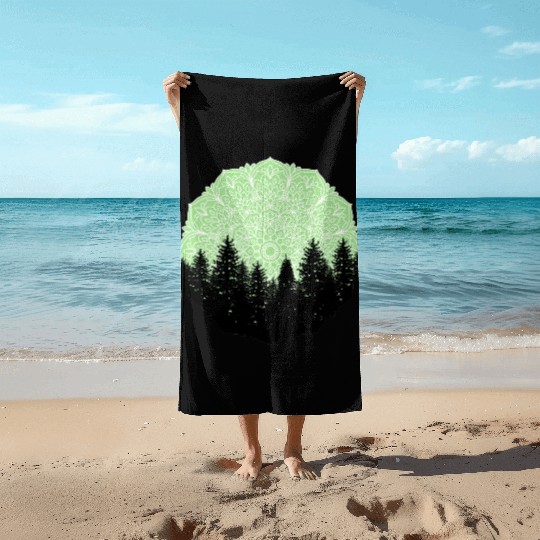 Green Forest Mandala Pacific Northwest Beach Towels