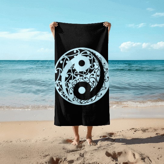 Yin And Yang In A Koru Pattern In A Light Blue Beach Towels