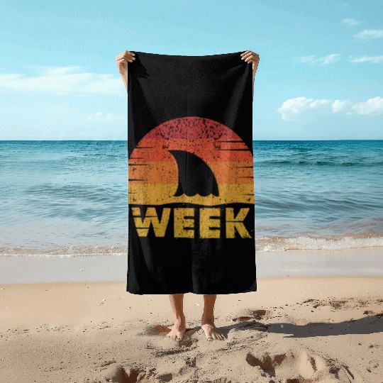 Retro Shark Fin Week Shark Lover Ocean Wildlife Beach Towels