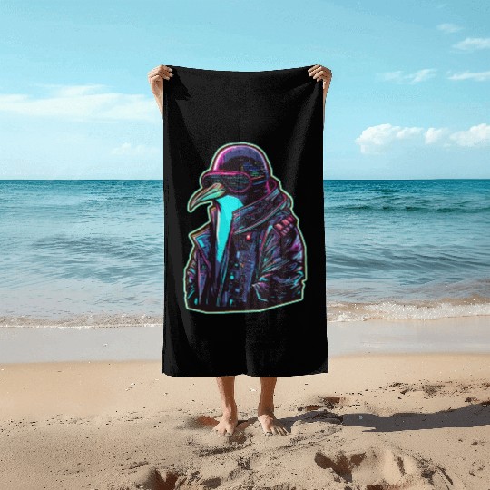 Cyberpunk Penguin Beach Towels