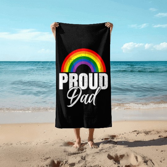 Proud Dad Ally LGBT Lesbian Gay Pride Month LGBTQ Beach Towels