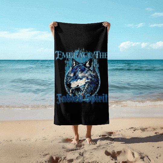Embrace The Fabled Spirit Wolf Blue Beach Towels