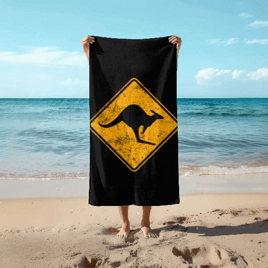Outback Kangaroo Crossing Road Sign Beach Towels