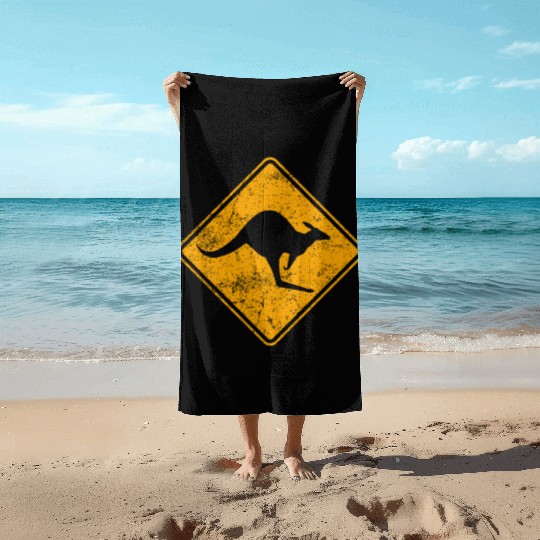 Outback Kangaroo Crossing Road Sign Beach Towels
