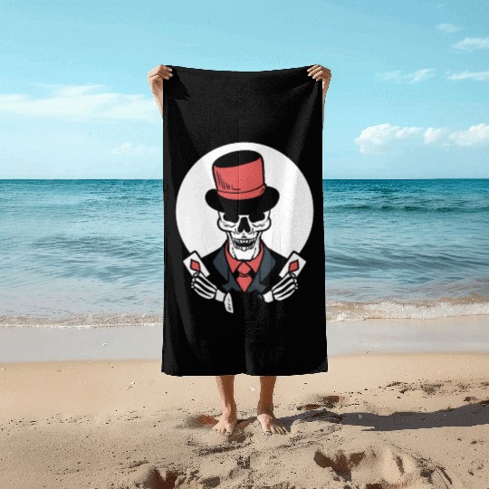 Skeleton Poker Cards Magician Beach Towels