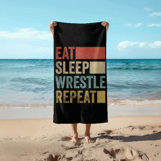 Retro 70s 80s Eat Sleep Wrestle Gear Vintage Beach Towels
