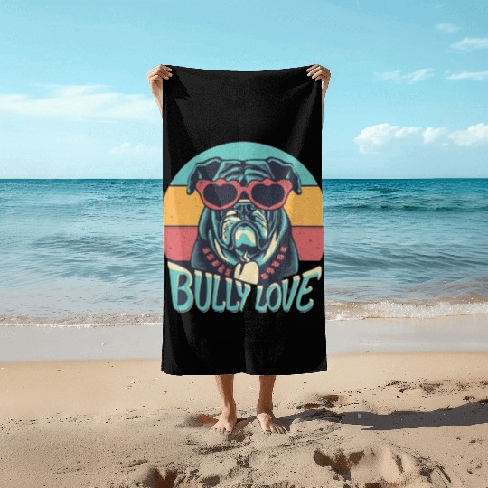 Dog Love Bully Retro Beach Towels Dog owner Bully lover