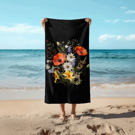 Vintage Beach Towels Pressed Flowers Wildflowers Nature