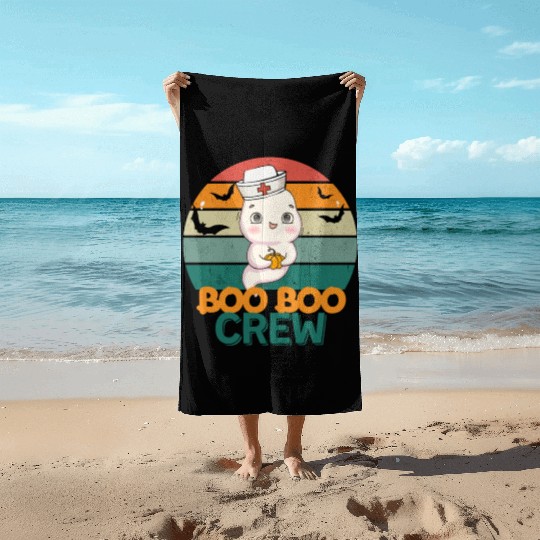 Boo Boo Crew Ghost Halloween Paramedic Nurse Ghost Beach Towels