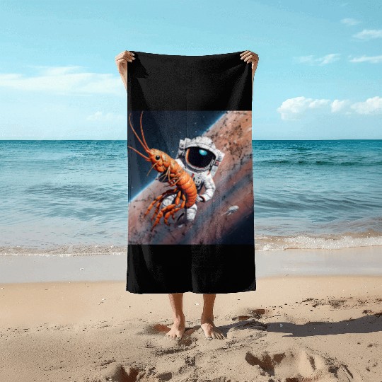Astronaut in space with shrimp Beach Towels