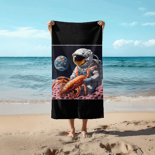 Astronaut in space with shrimp Beach Towels