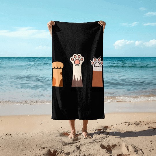 Rock Paper Scissors with Cat Paws Beach Towels