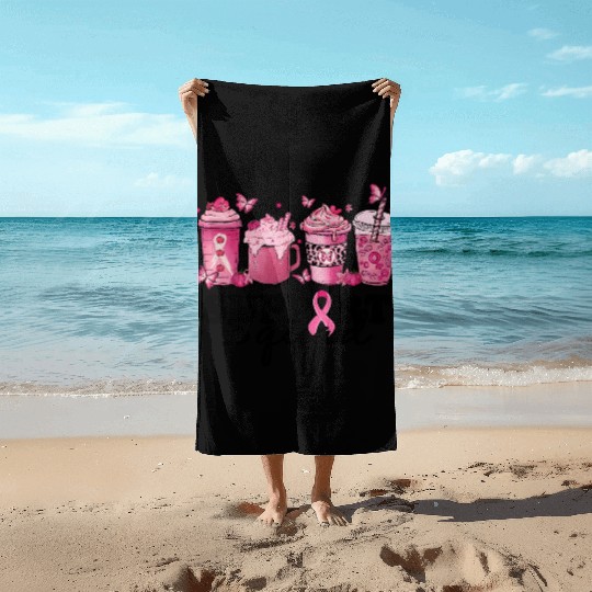 breast cancer coffee support squad Beach Towels
