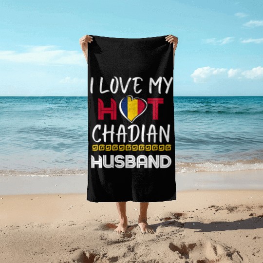 Funny Chadian Husband Proud Wife Beach Towels