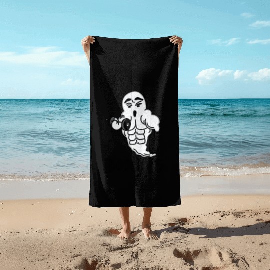ghost halloween gym muscle power Beach Towels