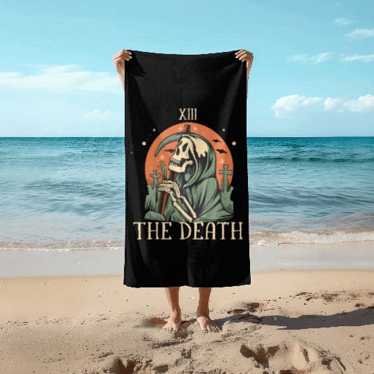The Death Magic Tarot Skeleton Halloween Beach Towels