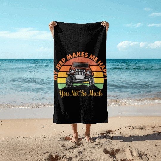 my jeep makes me happy Beach Towels