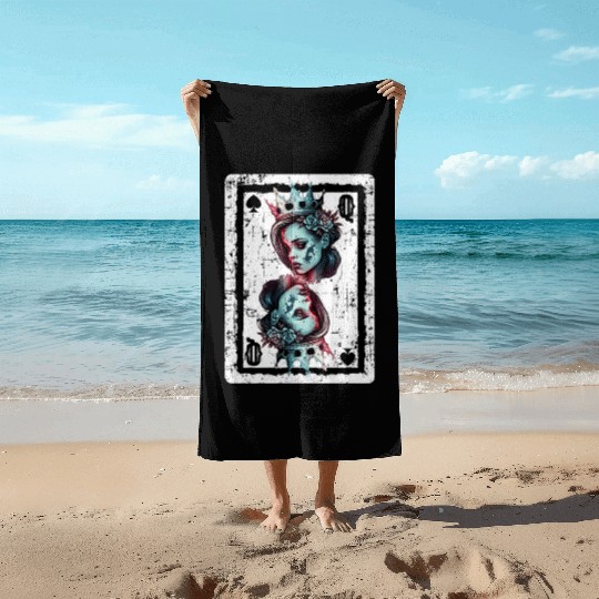 Queen of Spades Gothic Card Game Halloween Creepy Beach Towels