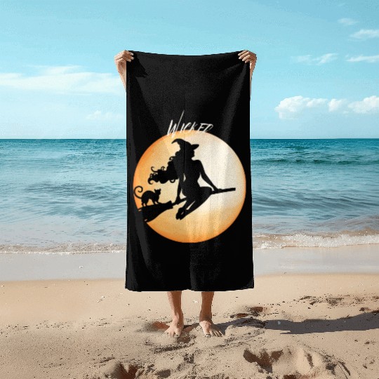 Wicked Cat Witch Funny Halloween Witch Beach Towels