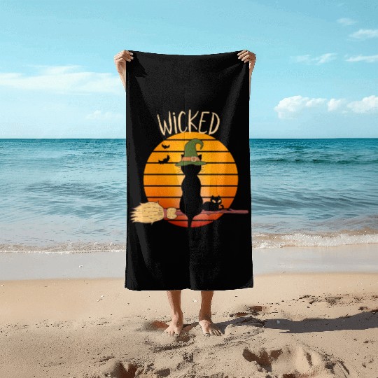 Wicked Cat Witch Funny Halloween Witch Beach Towels