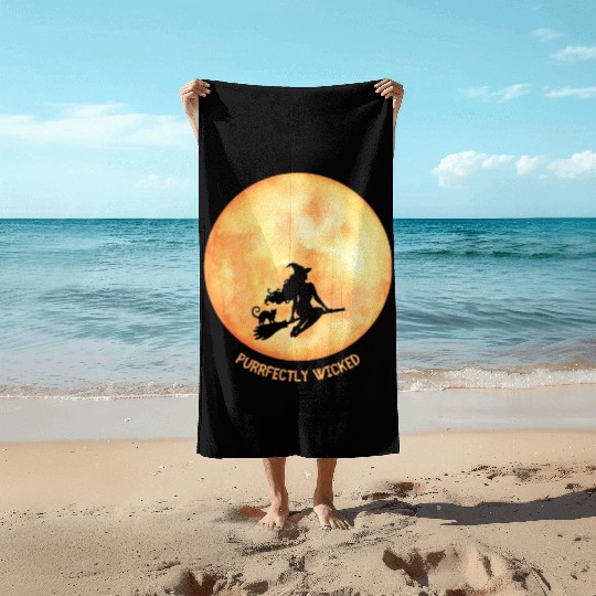 Wicked Cat Witch Funny Halloween Witch Beach Towels