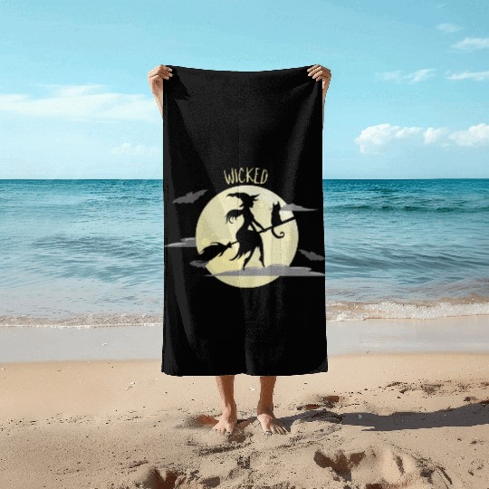 Wicked Cat Witch Funny Halloween Witch Beach Towels