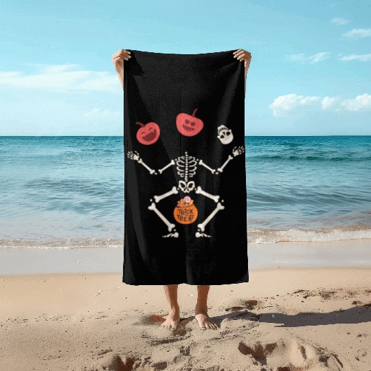 Trick Or Treat Funny Skeleton Pumpkins Halloween Beach Towels