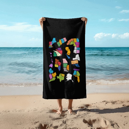 50 Cute US States Sticker Pack Beach Towels
