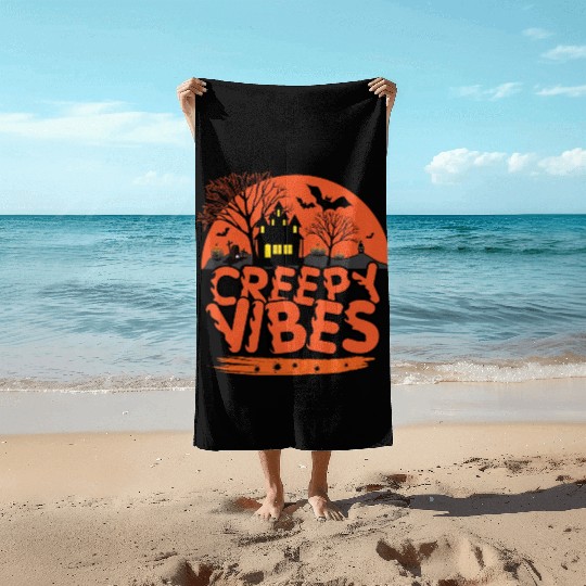Black Cat Night Creepy Vibes Beach Towels