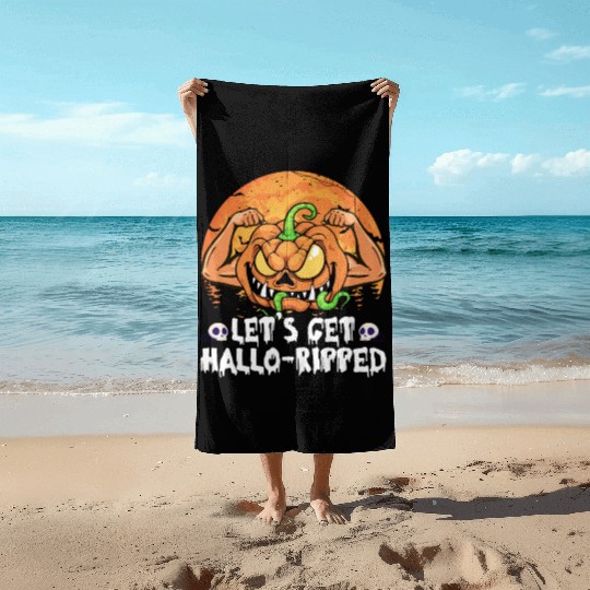 Lets Get Hallo Ripped Beach Towels Funny Halloween