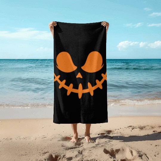 Jack O Lantern Scary Carved Pumpkin Face Halloween Beach Towels
