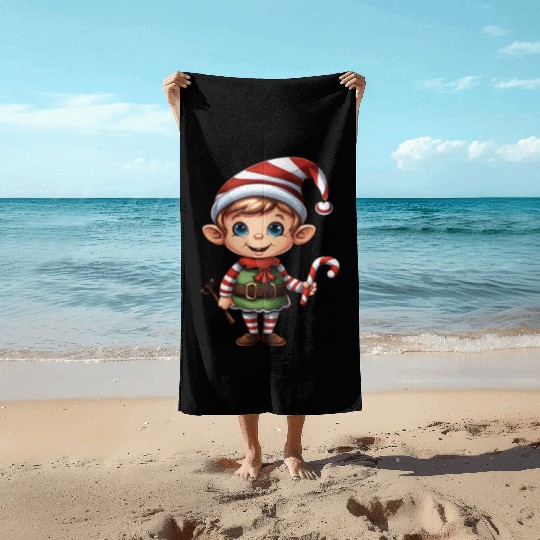 Christmas Elf Candy Cane X-Mas Pajamas Party Beach Towels