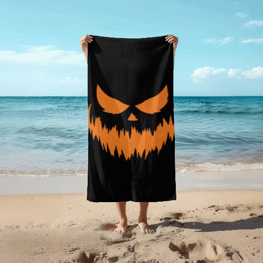 Jack O Lantern Scary Carved Pumpkin Face Halloween Beach Towels