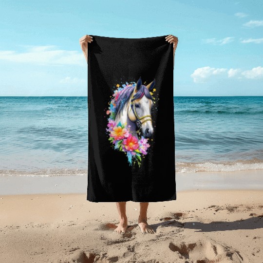 Flower Horse Spring Nature Horse Lovers For Women Beach Towels
